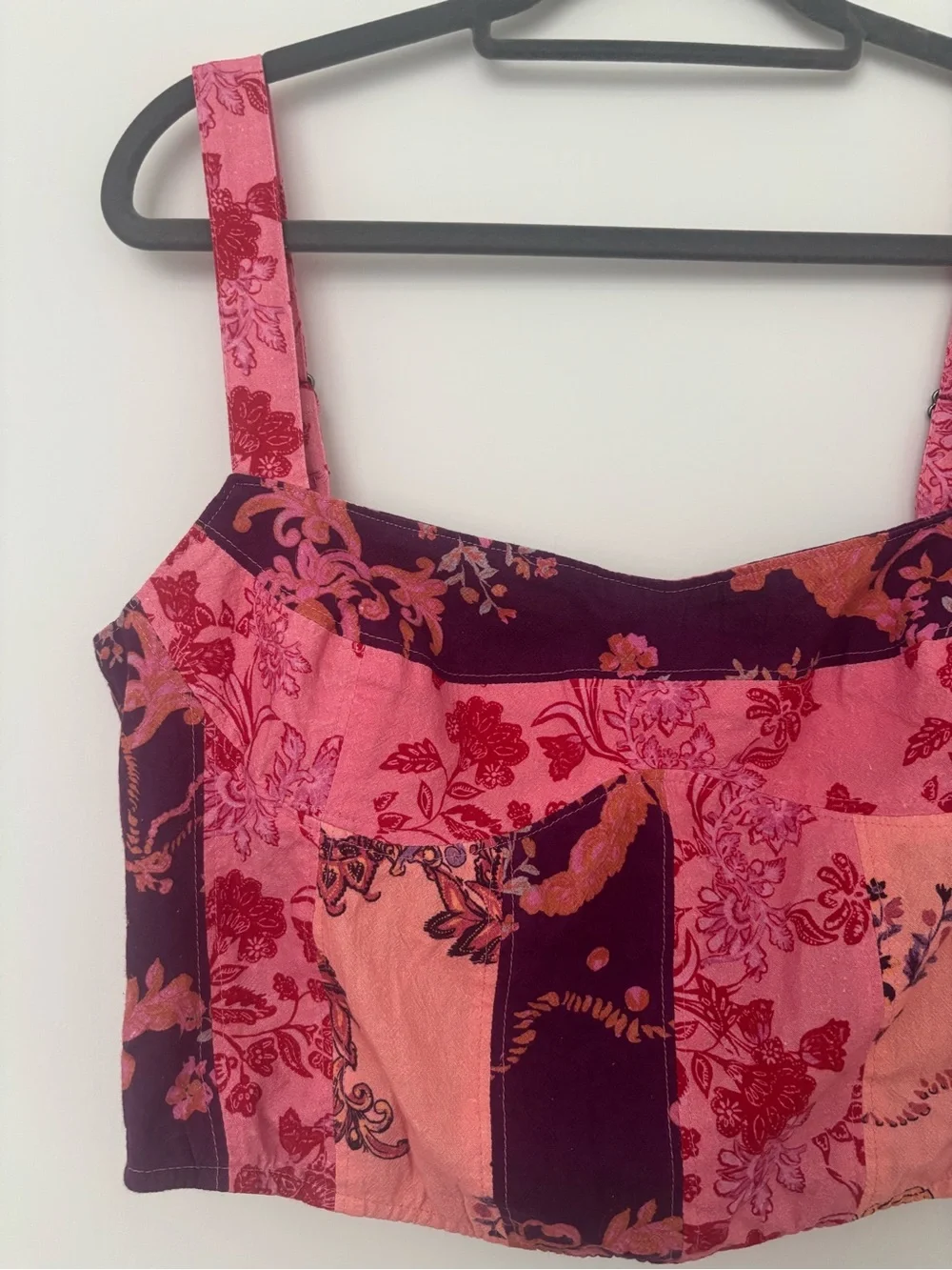 NWT Free People Bowen Corset M Medium Rose Combo Patchwork Pink Crop Top